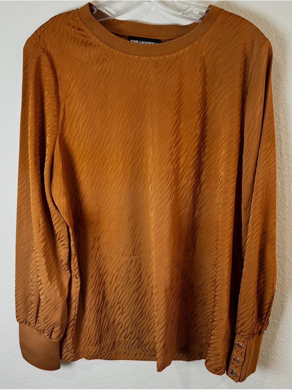 Karl Lagerfeld Burnt Orangey textured Long-Sleeve Blouse size M